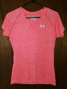 Under Armour Pink Marl V-Neck Performance T Shirt Sz Small